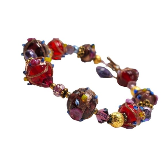 Artisan Wedding Cake Glass Bead Bracelet 22k Gold Filled Hand Blown Toggle Clasp - Picture 11 of 16